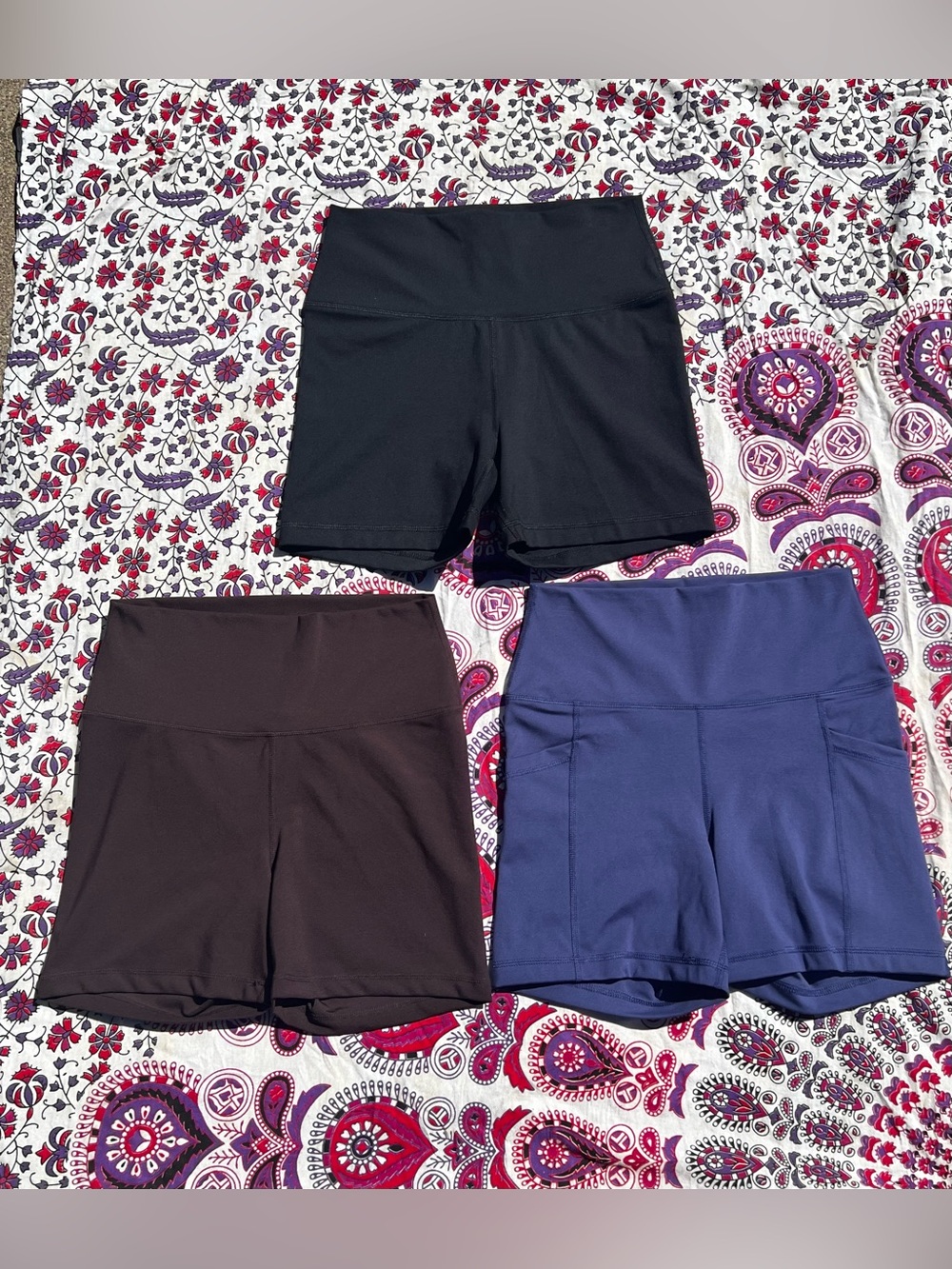 3 Pack Yoga/Active Shorts- Black, Dusty Navy, Brown